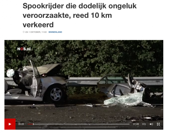 Spookrijder op de A2 veroorzaakt dodelijk incident